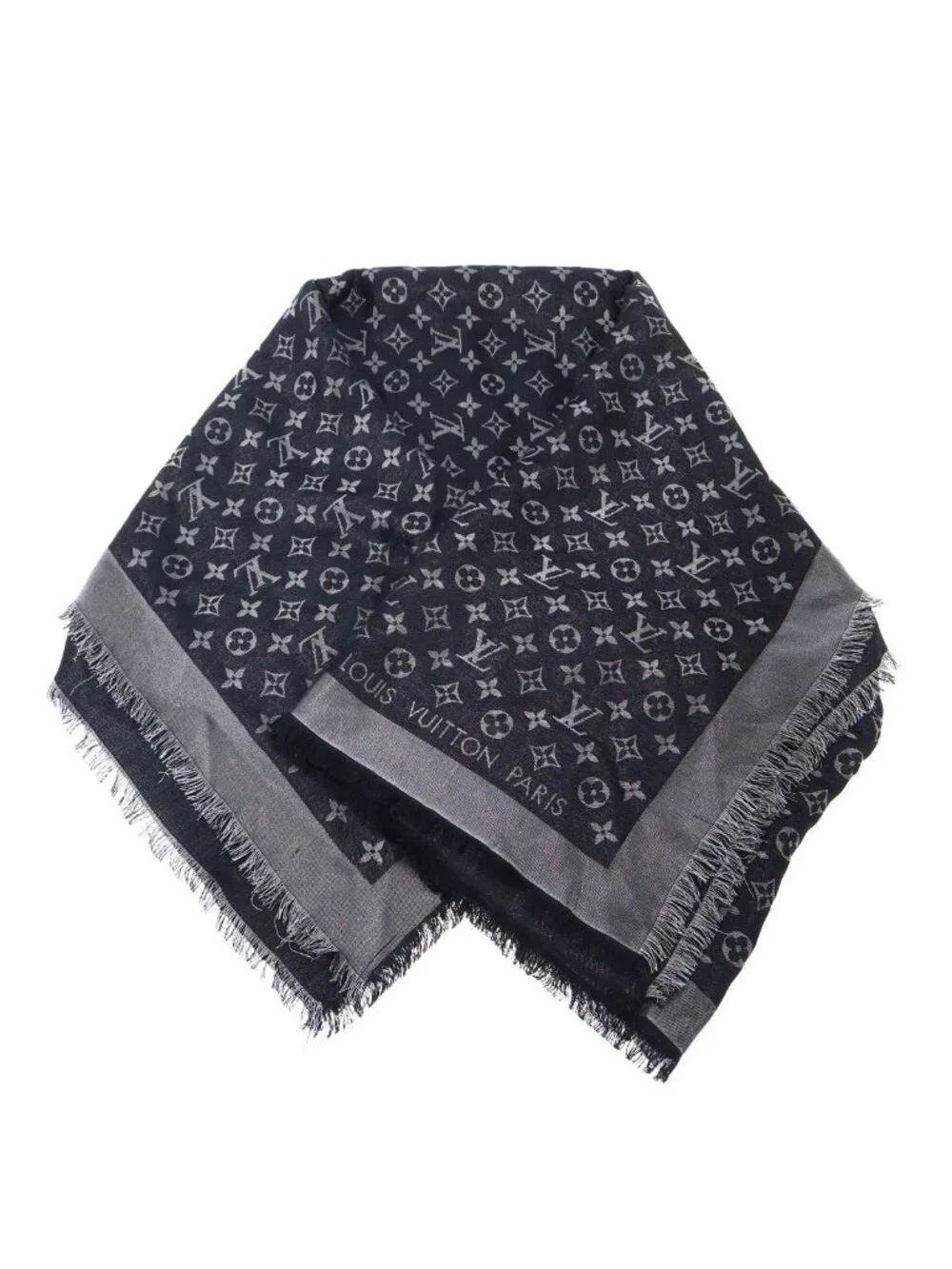 Louis Vuitton Shawl Monogram Shine Navy Silver Scarf